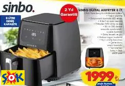 SİNBO DİJİTAL AİRFRYER YAĞSIZ FRİTÖZ 8 LT